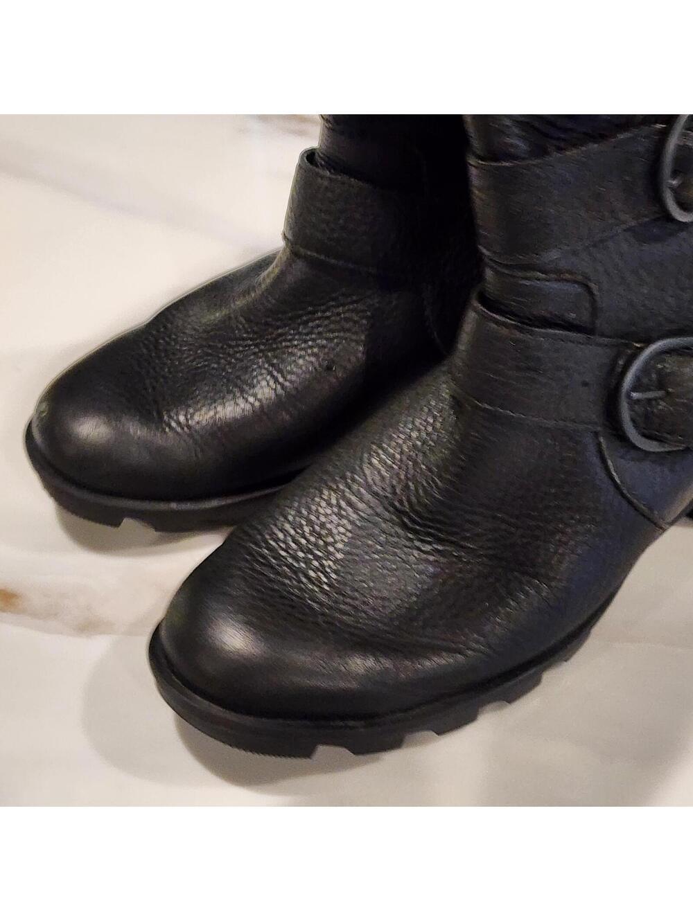 Sorel Leather Moto Boots Women's Size 9.5 Black Buckle Mid Calf EUC - Picture 8 of 10